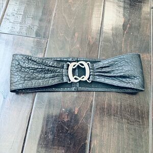 Leather belt with silver buckle